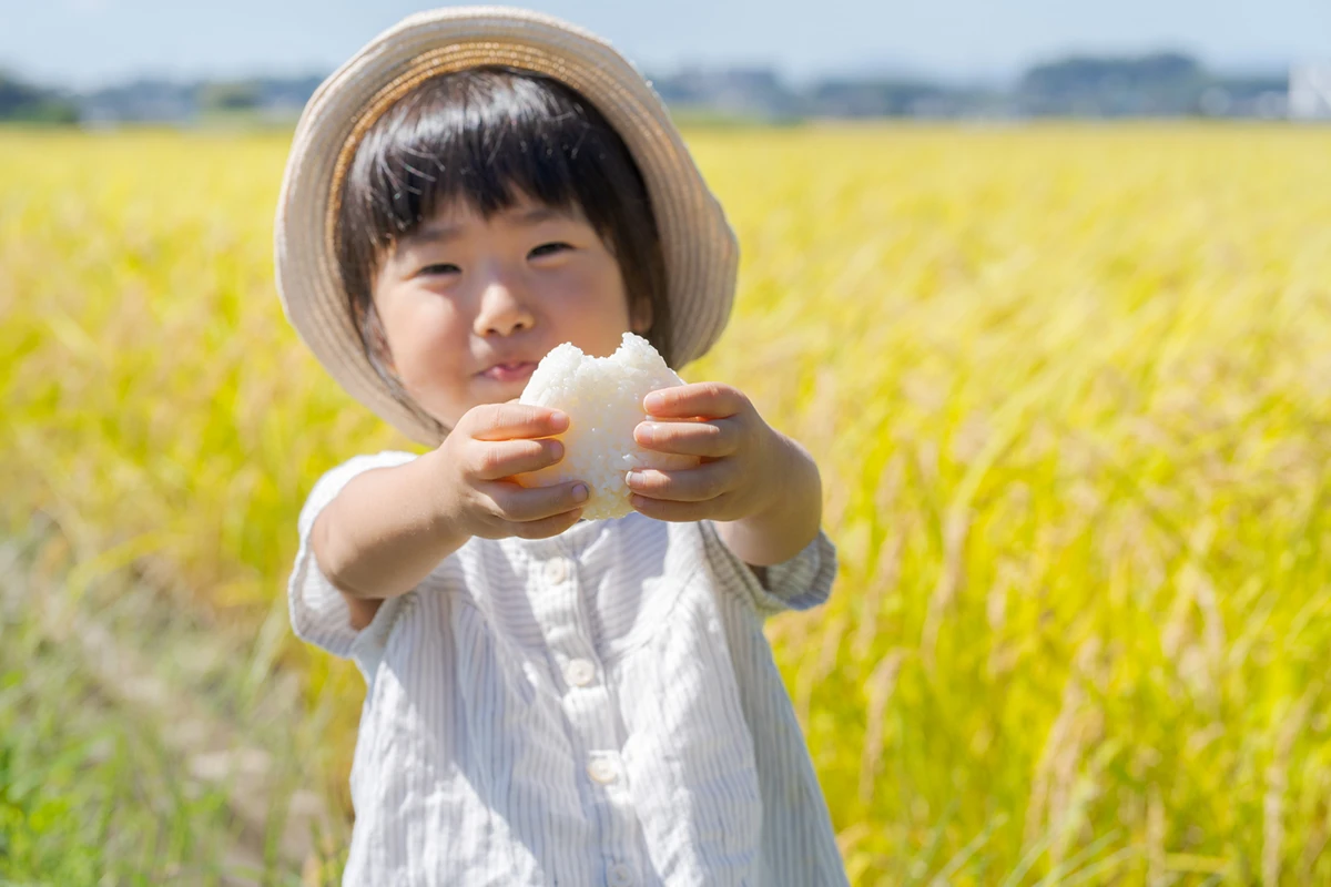 おにぎりを食べる子ども