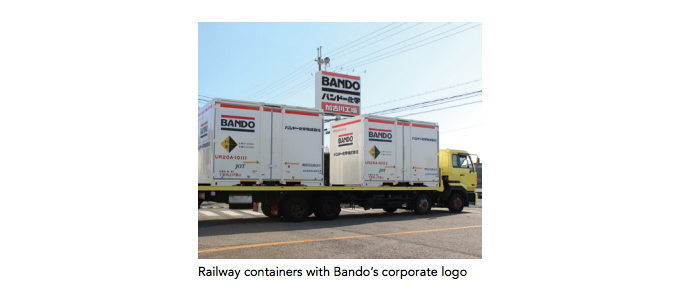 Railway containers with bando’s corporate logo